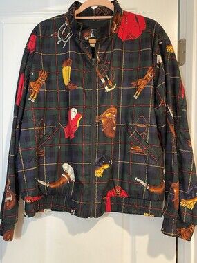 VTG 1990s DB Riding Gear Jacket Men’s Sz L Equestrian Blue Red Plaid USA
